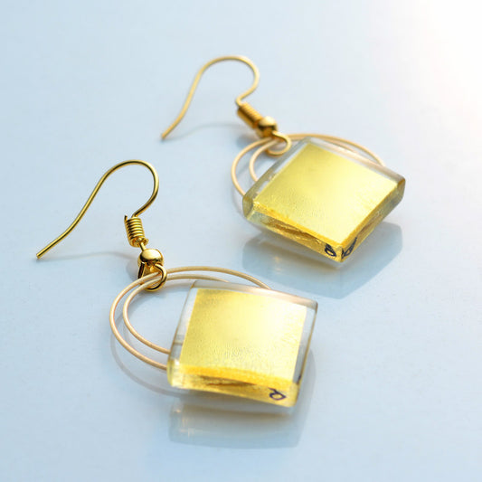 Square Hanging Earrings (Gold-in-Glass)