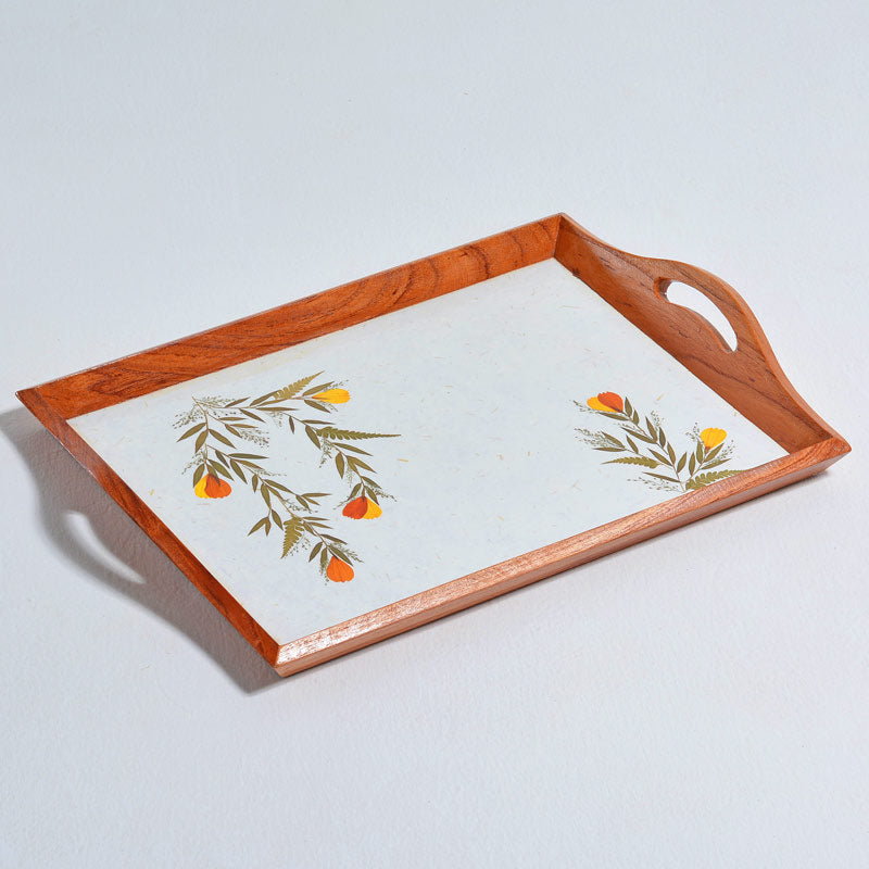 Tray with Handles - Cosmos Flower with Bamboo Grass