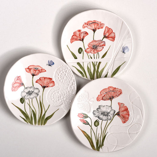 Anna's Poppy wall plate - set of 3