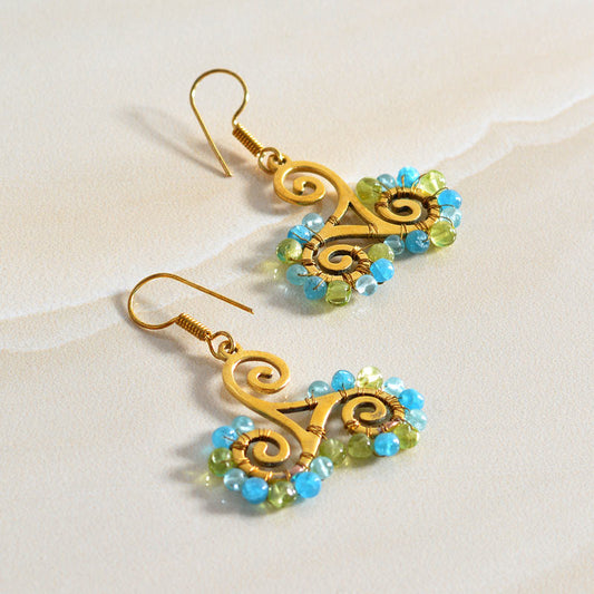 Gemstone spiral earrings