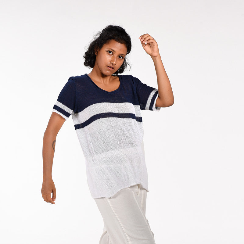 Tessie Half-Sleeve Organic Cotton Hand Knit Top